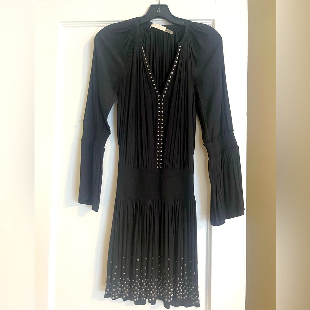 Long sleeve black mini dress with embellishment